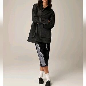 NWT J Crew Denim Barn Jacket in Washed Black Corduroy‎ Womens Large Jean Coat